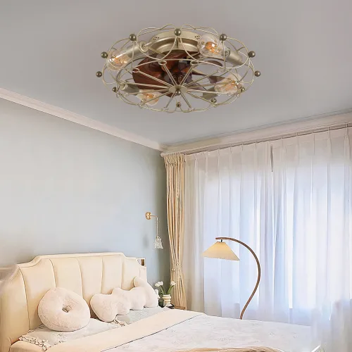 Low Profile Cage Ceiling Fan With Light Remote Control, Built-in Modern Industrial Ceiling Fan view 3