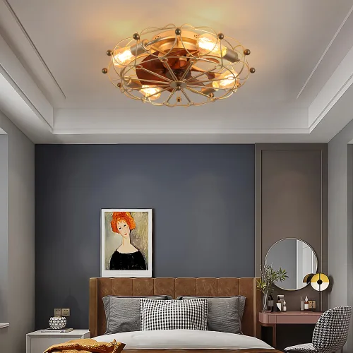 Low Profile Cage Ceiling Fan With Light Remote Control, Built-in Modern Industrial Ceiling Fan view 2