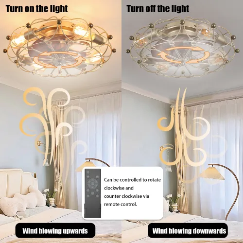 Low Profile Cage Ceiling Fan With Light Remote Control, Built-in Modern Industrial Ceiling Fan view 4