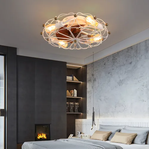 Low Profile Cage Ceiling Fan With Light Remote Control, Built-in Modern Industrial Ceiling Fan Unavailable Platforms- Temu view 4
