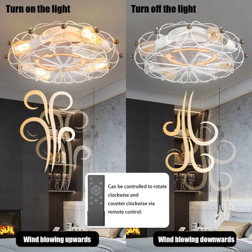 Low Profile Cage Ceiling Fan With Light Remote Control, Built-in Modern Industrial Ceiling Fan Unavailable Platforms- Temu view 3