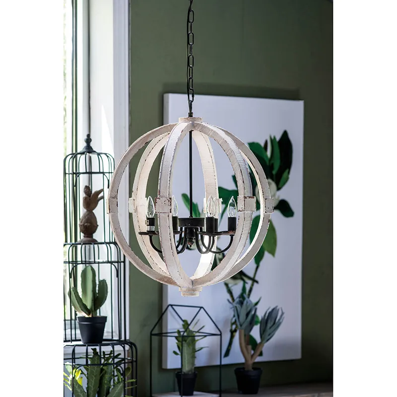 6 - Light Wood Chandelier With Adjustable Chain For Kitchen, Dining Hall Entrance, Bulb Not Included view 4