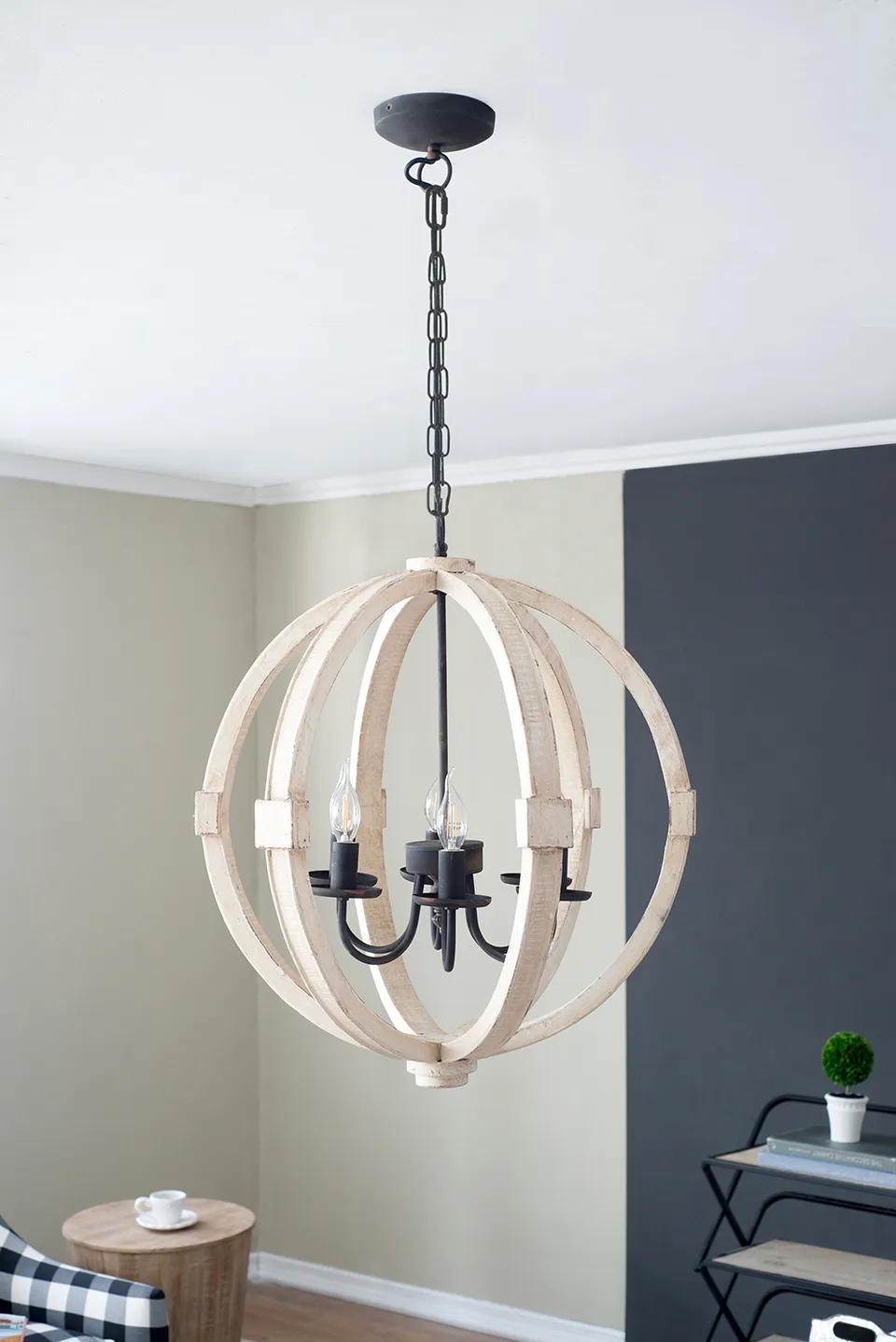 6 - Light Wood Chandelier With Adjustable Chain For Kitchen, Dining Hall Entrance, Bulb Not Included view 3