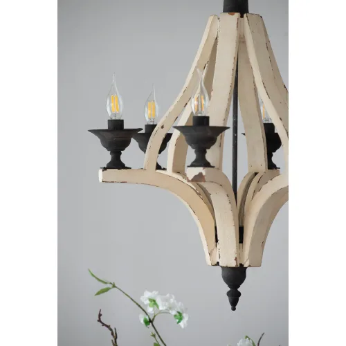 6 - Light Wood Chandelier With Adjustable Chain For Kitchen, Dining Hall Entrance, Bulb Not Included view 3