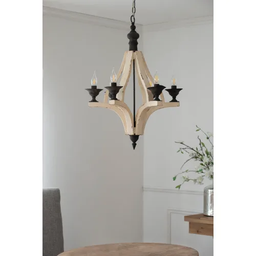 6 - Light Wood Chandelier With Adjustable Chain For Kitchen, Dining Hall Entrance, Bulb Not Included
