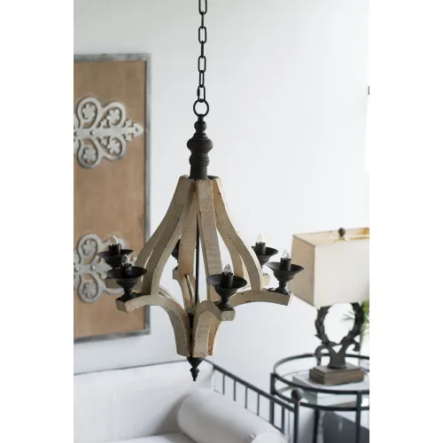 6 - Light Wood Chandelier With Adjustable Chain For Kitchen, Dining Hall Entrance, Bulb Not Included view 2