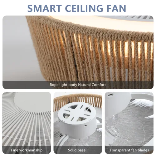 Bohemian Style LED Dimmable Ceiling Light With Built-in Fan - Remote Control Unavailable Platforms- Temu view 4