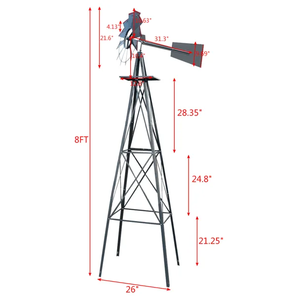 Grey And Red With Wind Vane, 4-pod Standing Windmill view 2