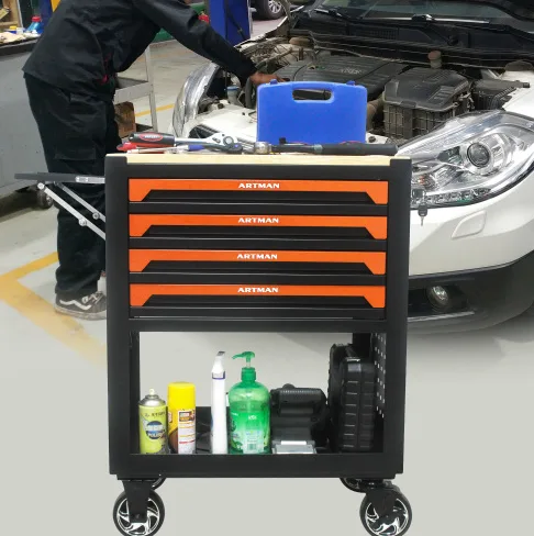 4 DRAWERS MULTIFUNCTIONAL TOOL CART WITH WHEELS AND WOODEN TOP-ORANGE view 4