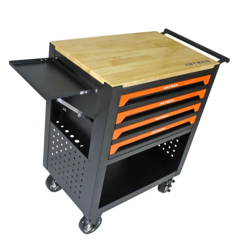 4 DRAWERS MULTIFUNCTIONAL TOOL CART WITH WHEELS AND WOODEN TOP-ORANGE view 2
