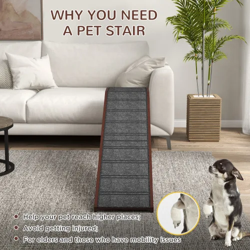 PawHut Dog Ramp For Bed, Pet Ramp For Dogs With Non-Slip Carpet And Top Platform, 74 X 16 X 25, Brown
