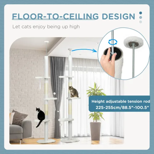Paw Hut Floor To Ceiling Cat Tree With Scratching Posts, 88.5-100.5 Adjustable Height, Cat Climbing Tower With Cloud Shape Platforms, Toy view 3