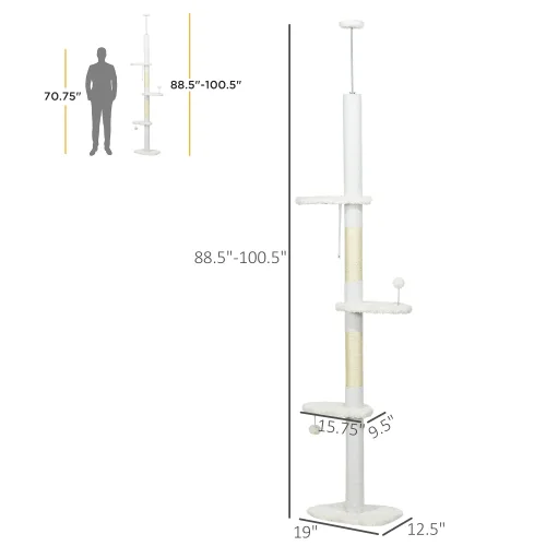 Paw Hut Floor To Ceiling Cat Tree With Scratching Posts, 88.5-100.5 Adjustable Height, Cat Climbing Tower With Cloud Shape Platforms, Toy view 2