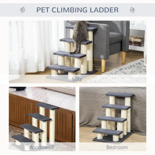 Paw Hut Cat Tree With 4 Steps For High Beds Couch, Cute Stair Shaped Cat Tree For Indoor Cats Or Dogs W Sisal Scratching Post, Climbing view 3