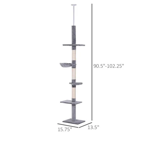 Paw Hut 9' Adjustable Height Floor-To-Ceiling Vertical Cat Tree - Grey And White view 2