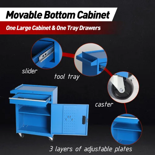 Tool Chest, 5-Drawer Rolling Tool Storage Cabinet With Detachable Top Tool Box, Liner, Universal Lockable Wheels, Adjustable Shelf, Locking Mechanism, Metal Tool Cart For Garage Workshop view 3