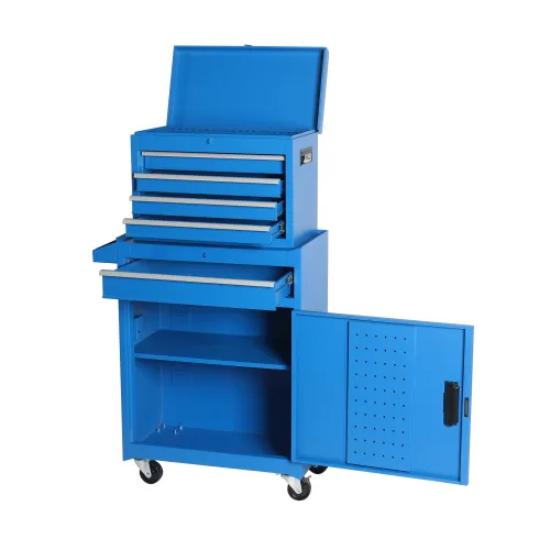 Tool Chest, 5-Drawer Rolling Tool Storage Cabinet With Detachable Top Tool Box, Liner, Universal Lockable Wheels, Adjustable Shelf, Locking Mechanism, Metal Tool Cart For Garage Workshop view 4