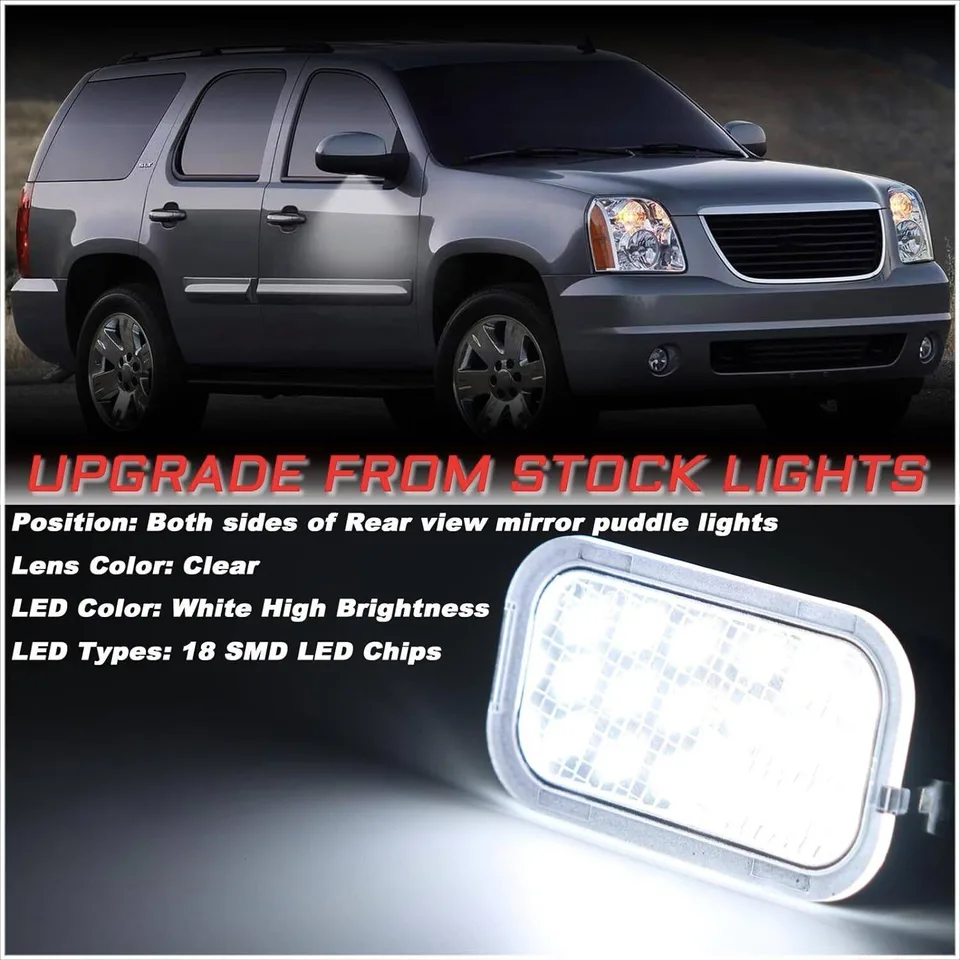 2X LED Side Mirror Puddle Lights For 07-14 Yukon Sierra Tahoe Avalanche Escalade view 2