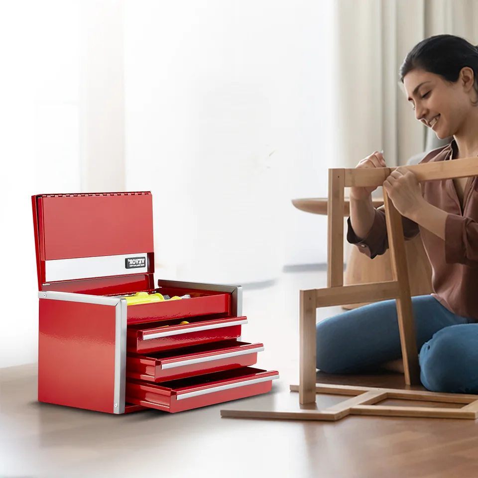 Tool Box 8.6-inch Portable Metal Tool Box 3 Drawers Tool Organizer Red view 2
