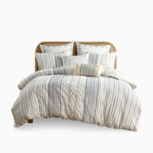 King Cal King Cotton Printed Duvet Cover Set With Chenille view 3