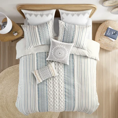 King Cal King Cotton Printed Duvet Cover Set With Chenille view 4