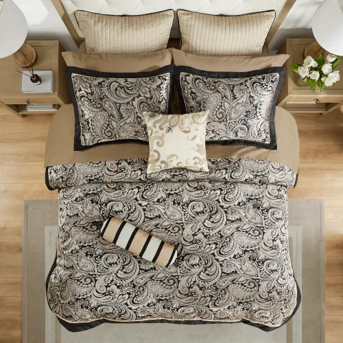 12 Piece Comforter Set With Cotton Bed Sheets Black Queen view 3