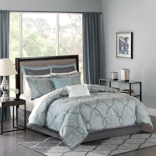 12 Piece Comforter Set With Cotton Bed Sheets Blue Cal King view 3