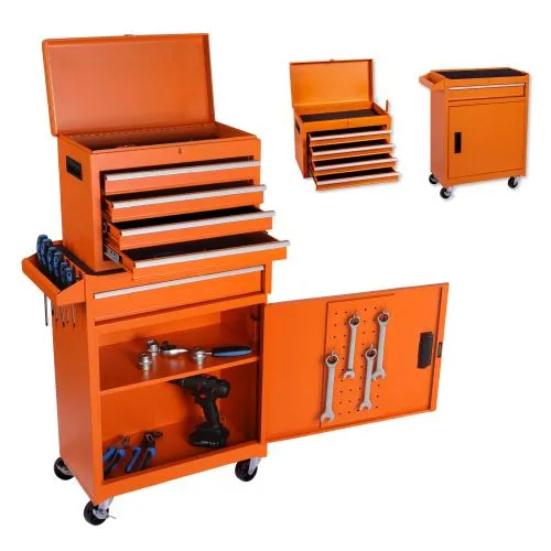 Tool Chest, 5-Drawer Rolling Tool Storage Cabinet With Detachable Top Tool Box, Liner, Universal Lockable Wheels, Adjustable Shelf, Locking Mechanism, Metal Tool Cart For Garage Workshop view 3