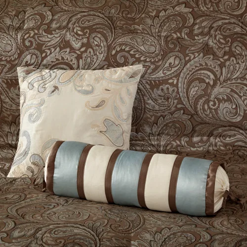 12 Piece Comforter Set With Cotton Bed Sheets Blue Brown Full view 2