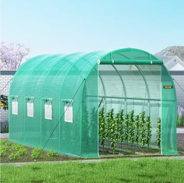 VEVOR Walk-in Tunnel Greenhouse, 14.8 X 6.6 X 6.6 Ft Portable Plant Hot House W Galvanized Steel Hoops, 1 Top Beam, Diagonal Poles, Zippered