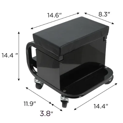 Rolling Creeper Garage Shop Seat With Three Built-in Drawers, Rolling Tool Chest Black view 4