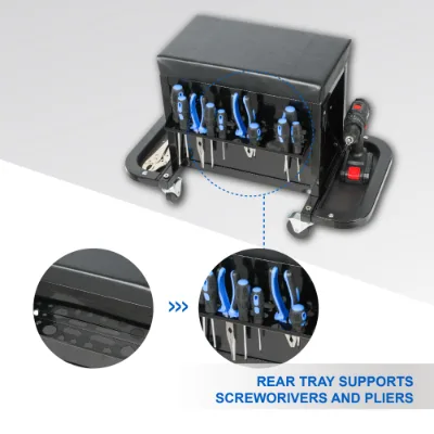 3-Drawer Tool Chest Rolling Mechanic Seat With Tool Trays,350lbs Max Weight Capacity,Black view 4