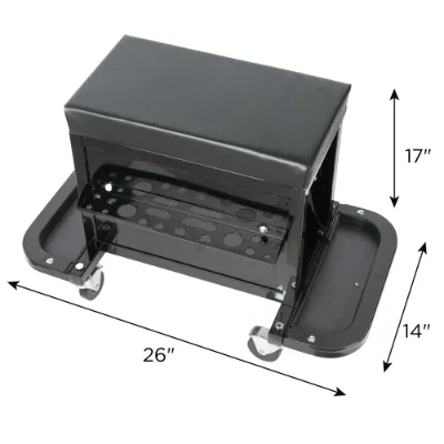 3-Drawer Tool Chest Rolling Mechanic Seat With Tool Trays,350lbs Max Weight Capacity,Black view 2