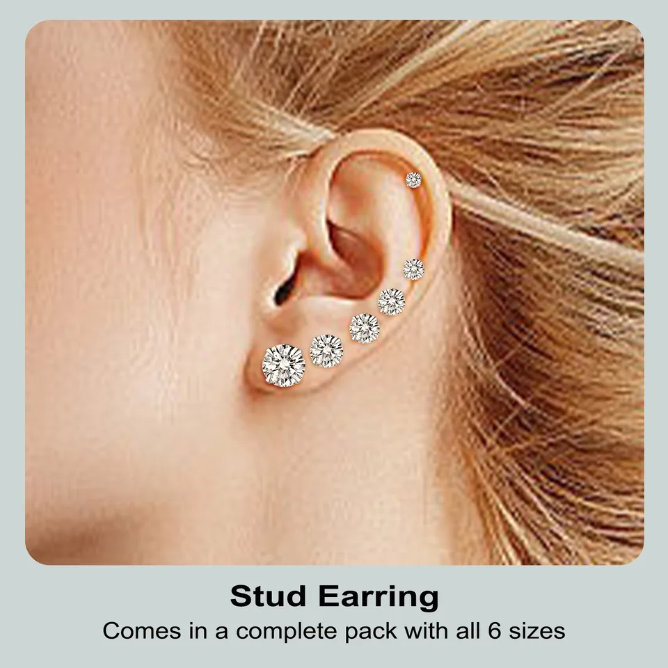 Huazi Diamond, Butterfly Buckle Titanium Steel Stud Earrings 6 Pairs view 2