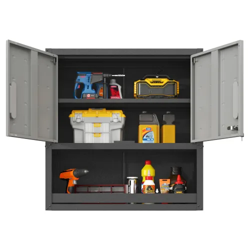 Metal Wall-Mounted Tool Storage Cabinet With Locking Door And 1 Shelf 1 Opened Drawer For Garage Warehouse,Office,Assembly Required view 3