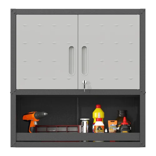 Metal Wall-Mounted Tool Storage Cabinet With Locking Door And 1 Shelf 1 Opened Drawer For Garage Warehouse,Office,Assembly Required
