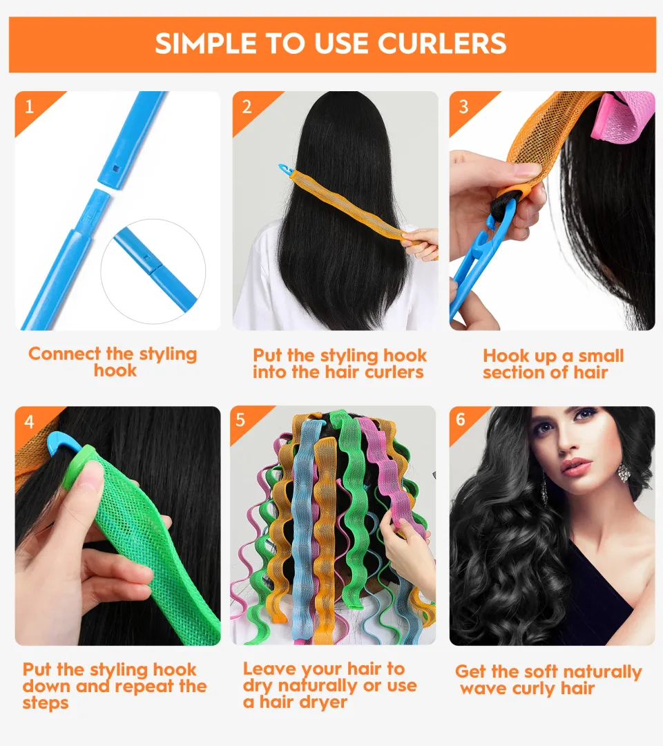 30 Pcs Heatless Hair Curlers Wave Curls Styling Kit With 2 Pcs Styling Hooks, No Heat Hair Curlers For Women Girls 6 Colors, 30 Cm 11.81 Inch view 4