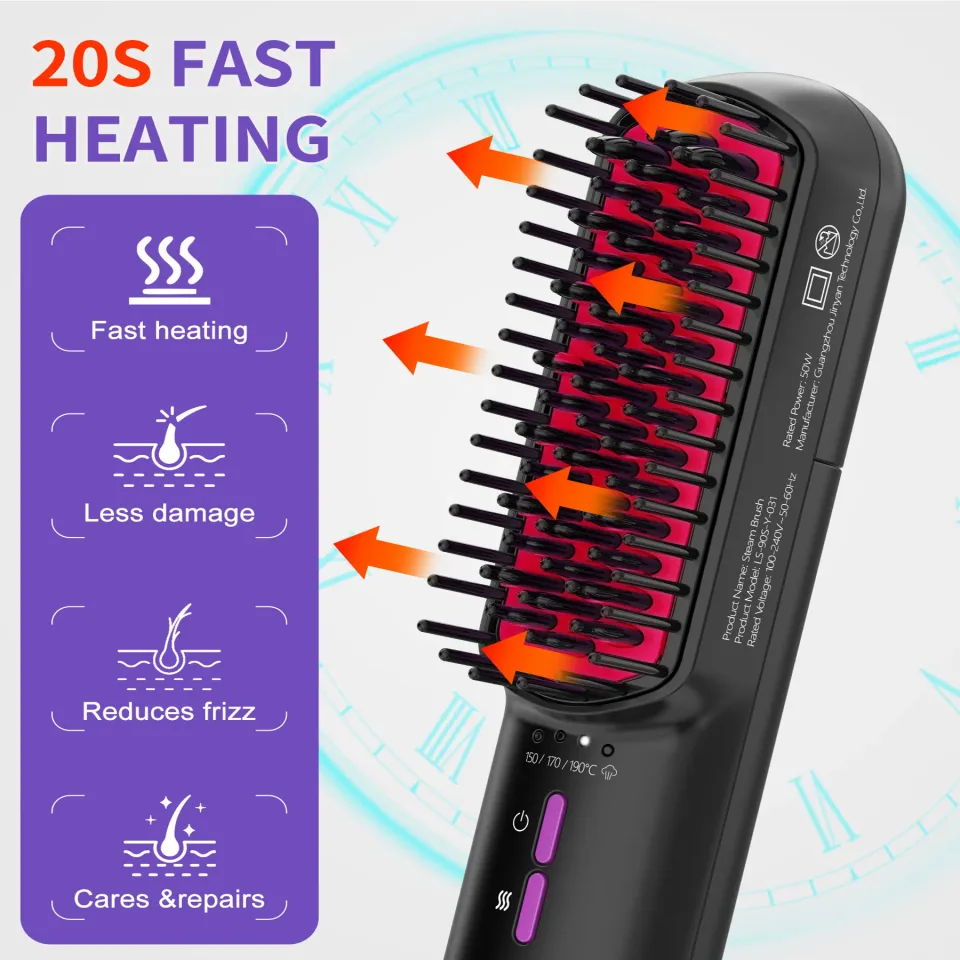 Hair Straightener Brush, Ionic Plus Steam Straightening Brush For Smooth, Anti-frizz Hair, Anti-Scald Ceramic Straightening Comb, Heated Straightener Brush Flat Iron Fast Heating For Home Salon view 2