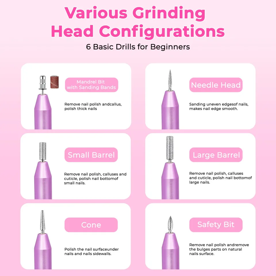 Portable Electric Nail Drill, Professional Nail File Kit For Acrylic, Gel Nails, Manicure Pedicure With Nail Drill Bits Sanding Bands Rose Gold view 4