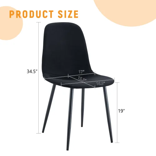 Luxury Simple Chair - Set Of 4 BLACK Linen-Cotton Material High Resilience Dining Chair With Metal Black Leg.Integral Metal Leg view 4