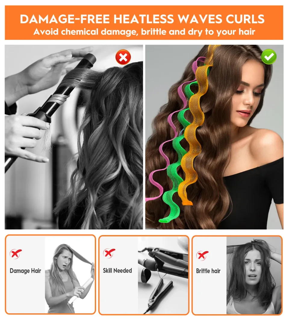 Heatless Hair Curlers Wave Curls Styling Kit For Women Girls On Hair Care - 30 Pcs - 6 Colors - 55 Cm 11.81 Inch view 3