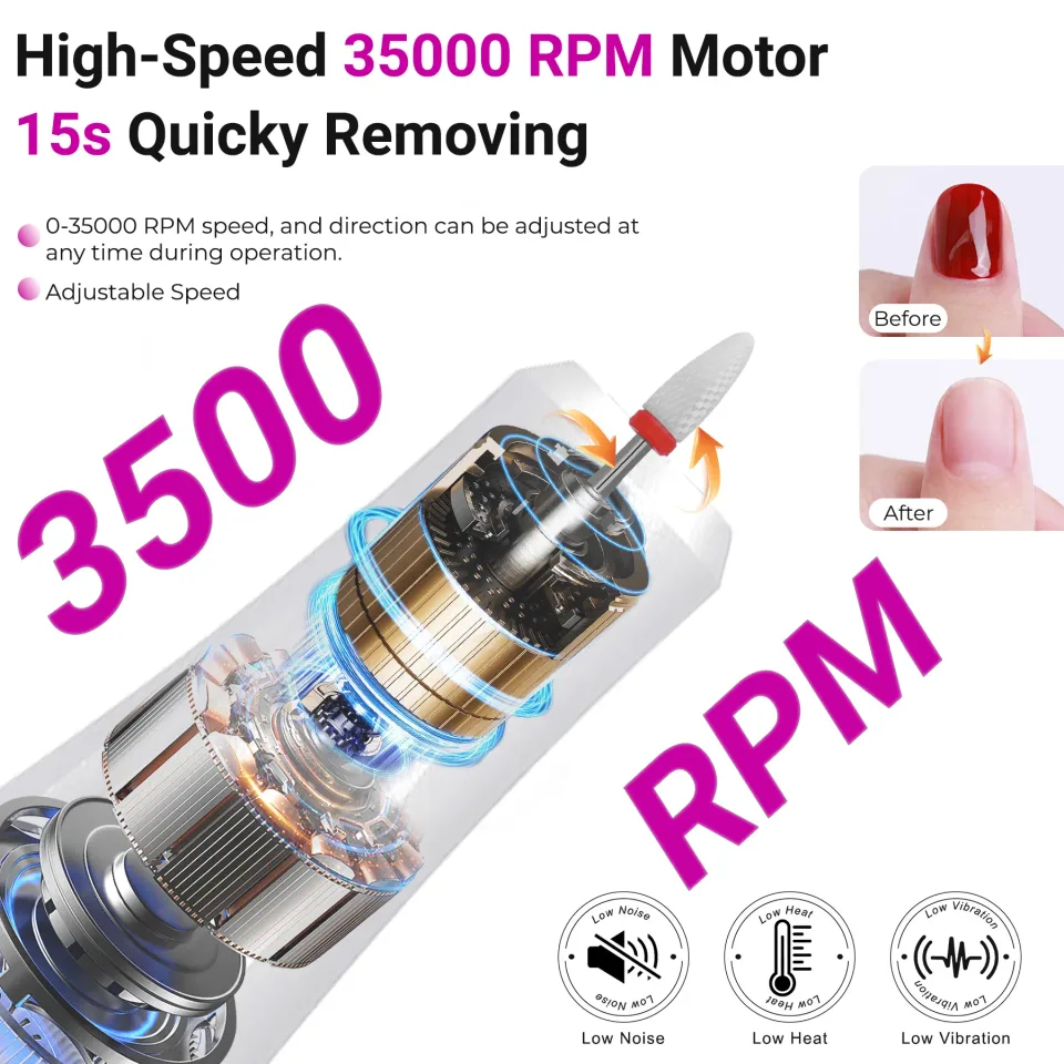 Portable Electric Nail Drill 35000RPM Nails Milling Cutter Wireless Pedicure Grinder Rechargeable Nail Drilling Machine Silver view 2