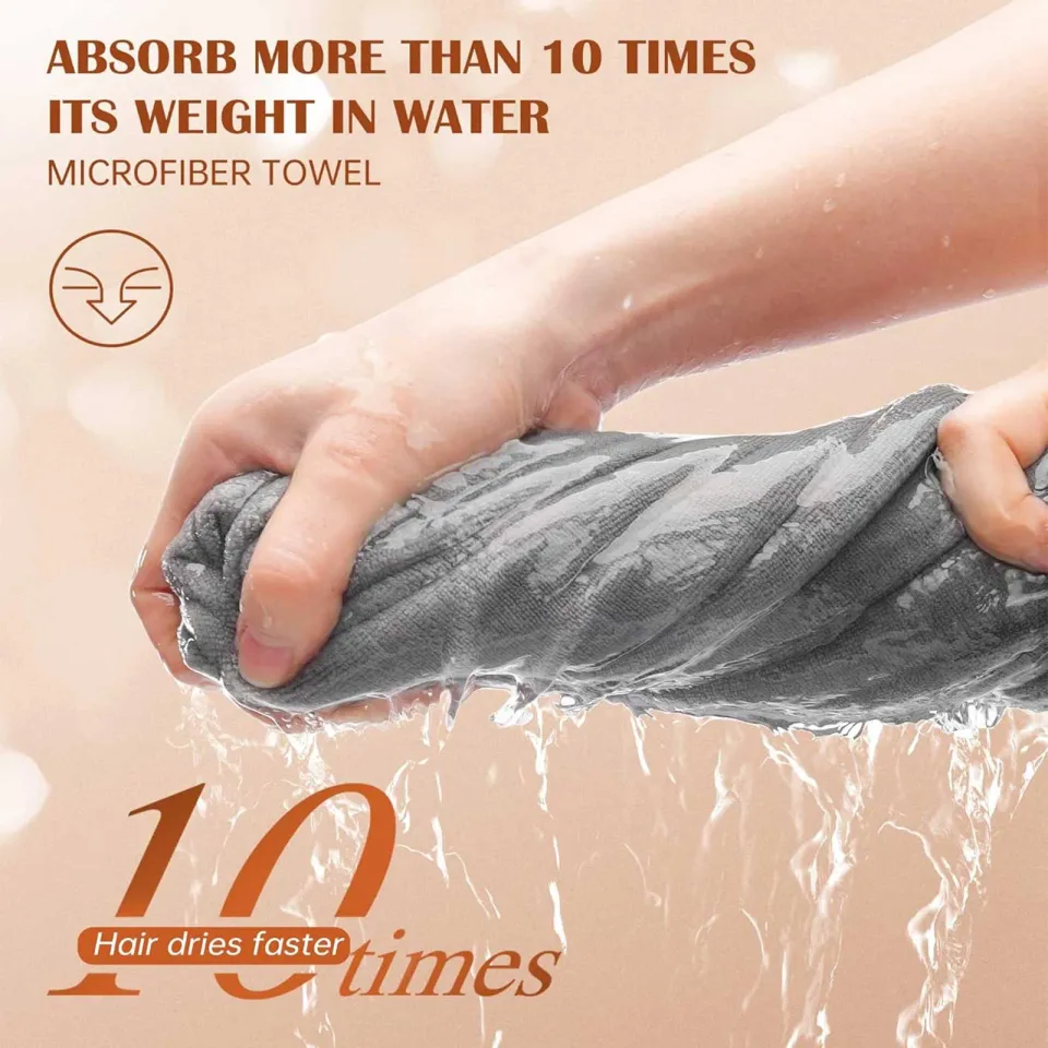 Women 3 PC Microfiber Hair Towel Wrap Ultra Absorbent Hair Turbans For Curly, Long & Thick Hair Blue,Grey,Pink view 2