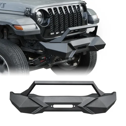 X Style Front Bumper With Winch Plate Compatible With Wrangler JK 2007-2018 JL - Heavy Duty Black Textured Manganese Steel Construction, Perfect For On And Off-Road Used