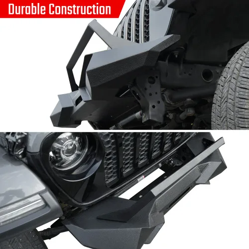 X Style Front Bumper With Winch Plate Compatible With Wrangler JK 2007-2018 JL - Heavy Duty Black Textured Manganese Steel Construction, Perfect For On And Off-Road Used view 2