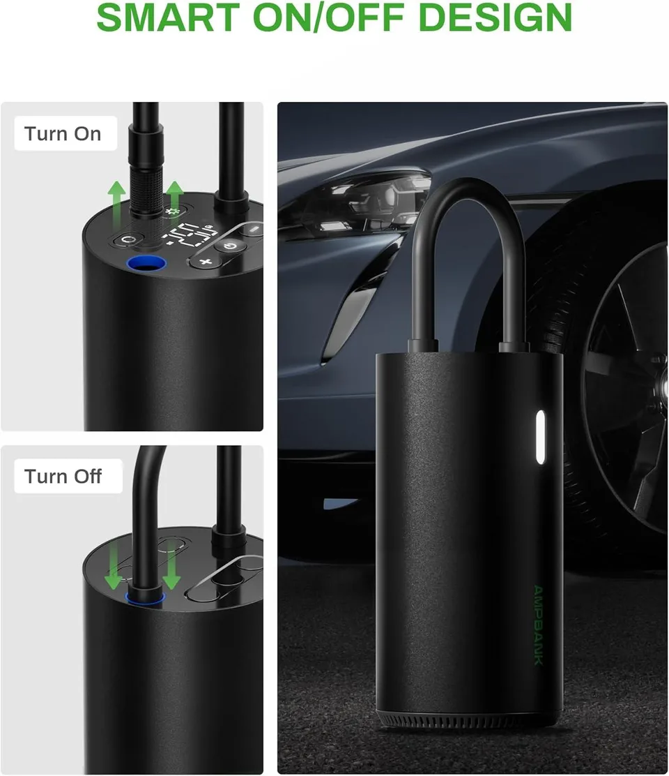 AMPBANK AT004 Smart Portable Tire Air Pump For Cars, Motorcycles, Bicycles And Balls With Pressure Gauge And LED Screen For Fast Inflation view 3