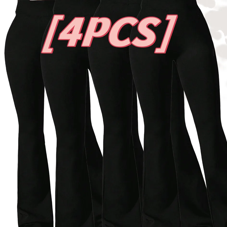 4pcs High-Waisted Flare Sharkskin Leggings Slim Fit, Lightweight & Sculpting Yoga Pants
