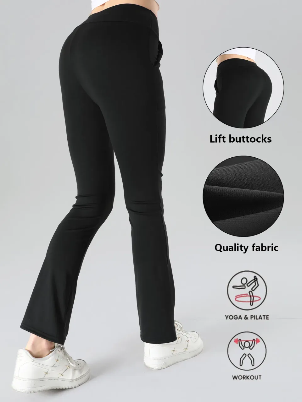 4pcs High-Waisted Flare Sharkskin Leggings Slim Fit, Lightweight & Sculpting Yoga Pants view 3