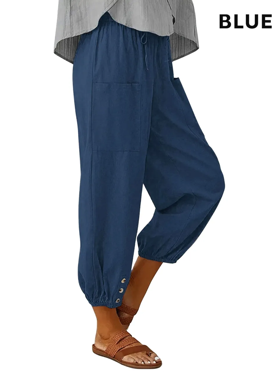 3pcs High-Waisted Button Wide-Leg Pants Cropped, Comfy & Effortlessly Chic view 3
