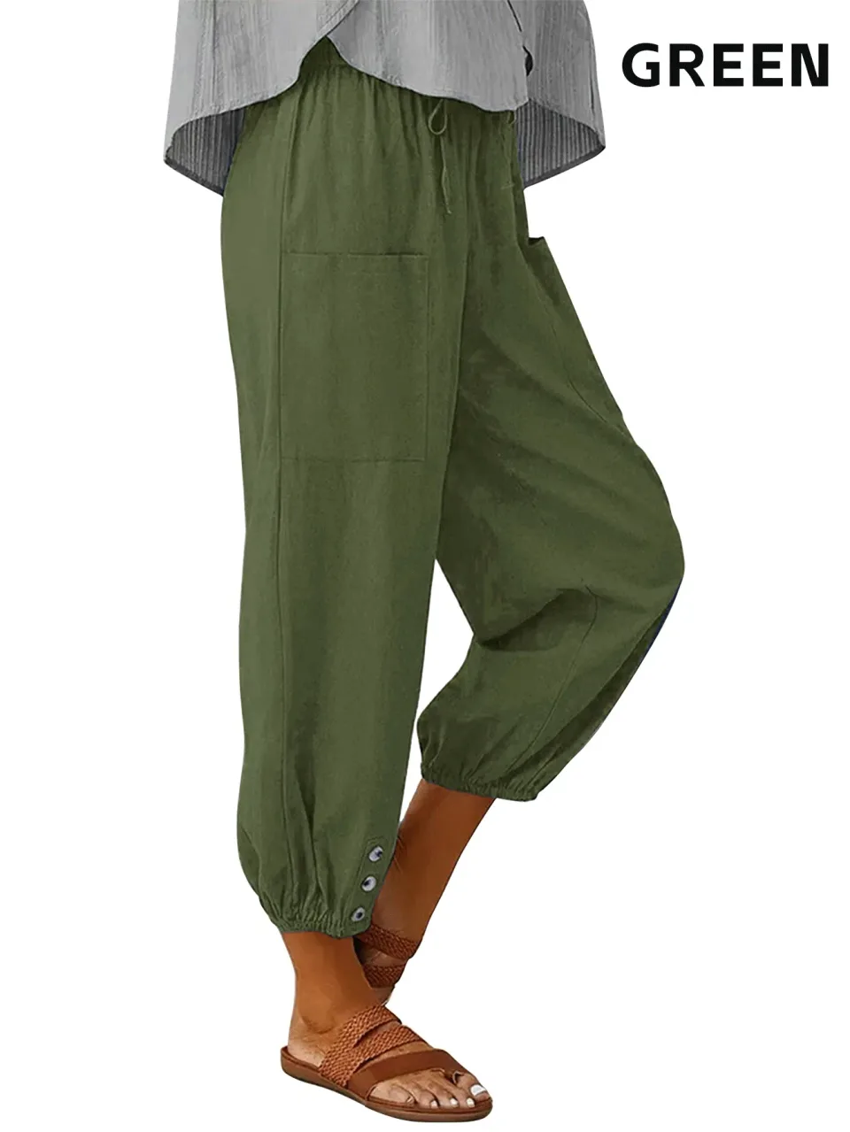 3pcs High-Waisted Button Wide-Leg Pants Cropped, Comfy & Effortlessly Chic view 4